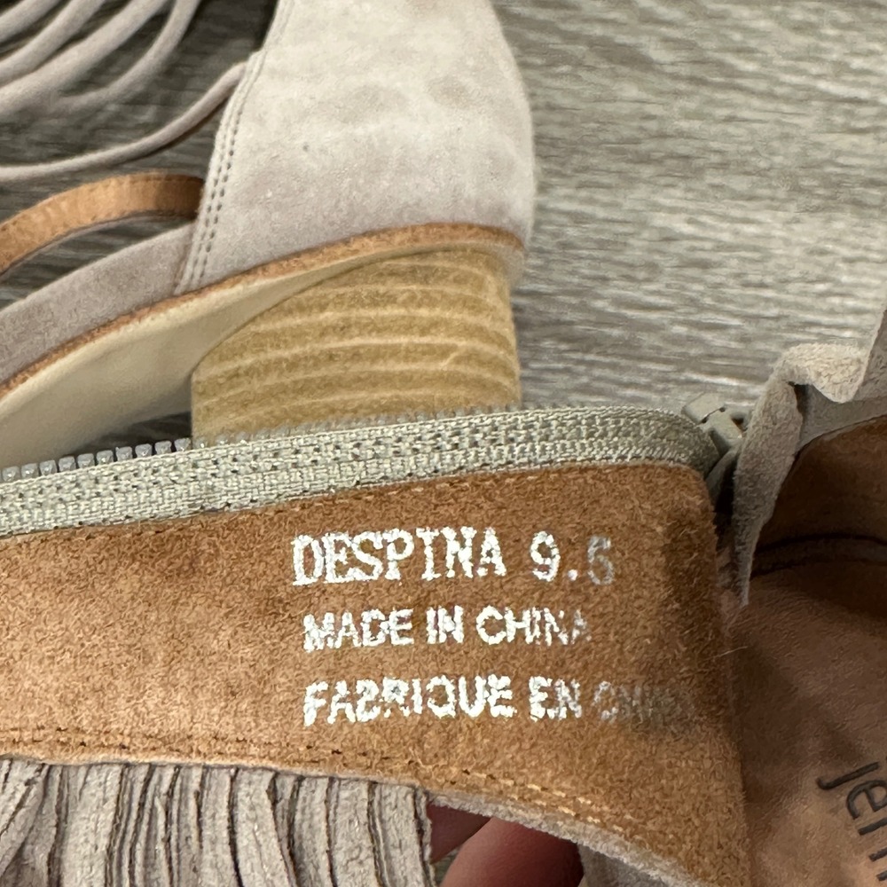 Jeffrey Campbell Despina Taupe Suede Strappy Tassel Block Heel 9.5 Boho Festival - Picture 11 of 12